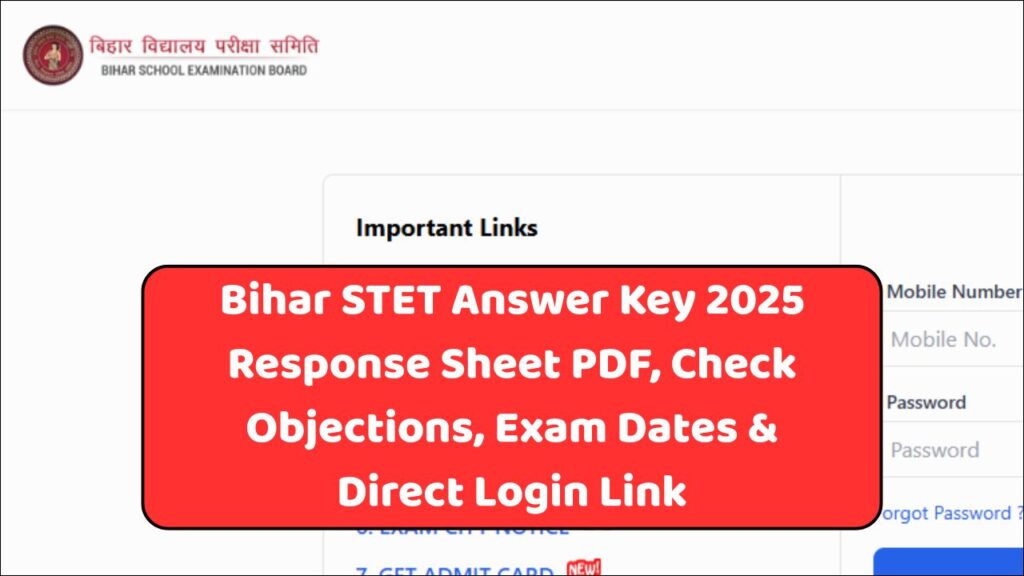 Bihar STET Answer Key 2025 Response Sheet PDF, Check Objections, Exam Dates & Direct