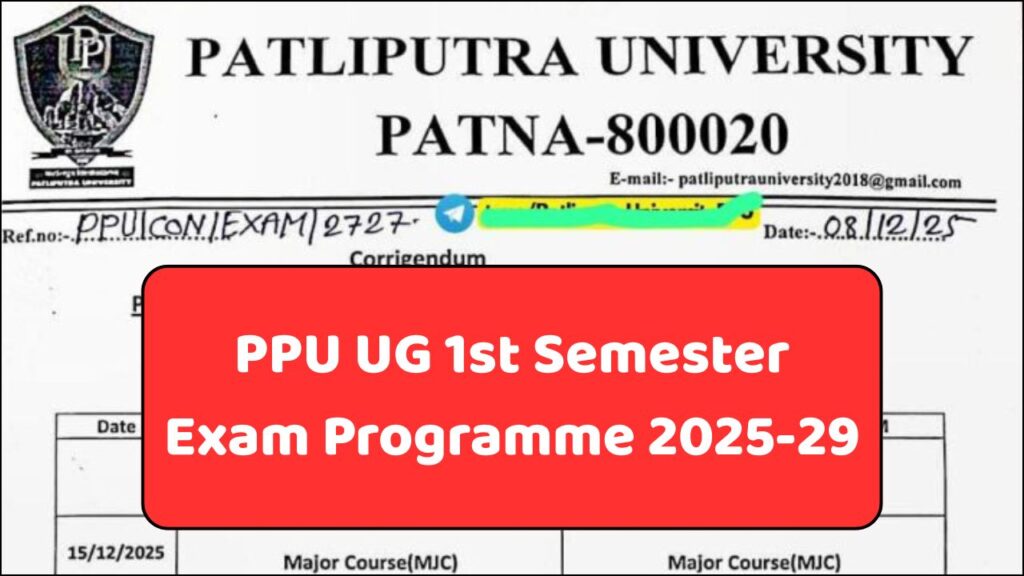 PPU UG 1st Semester Exam Programme 2025-29