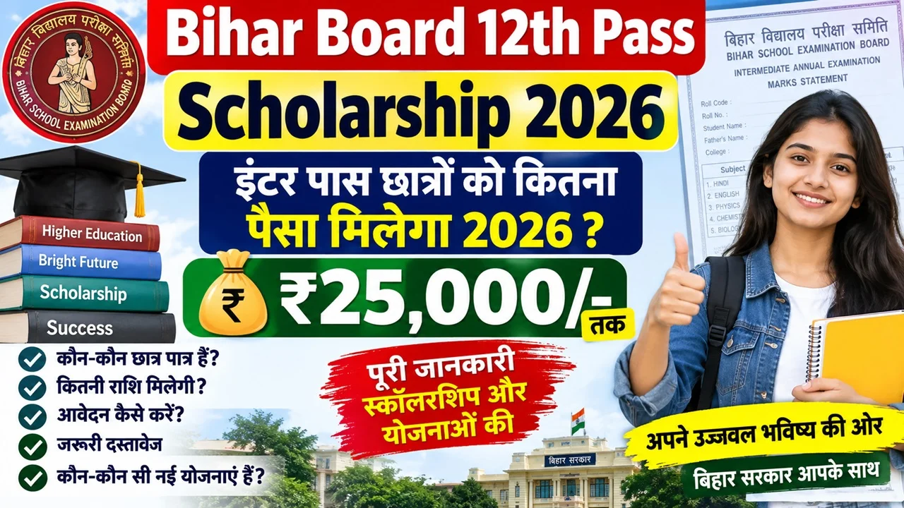 Read more about the article Bihar Board 12th Pass Scholarship 2026: इंटर पास छात्रों को कितना पैसा मिलेगा 2026? पूरी जानकारी स्कॉलरशिप और योजनाओं की
