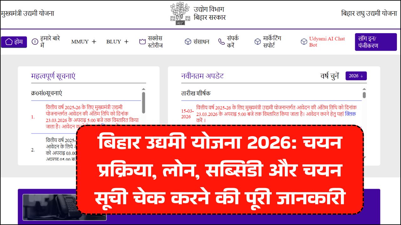 Read more about the article Bihar Udyami Yojana Selection List 2026 : चयन प्रक्रिया, लोन, सब्सिडी और चयन सूची चेक करने की पूरी जानकारी